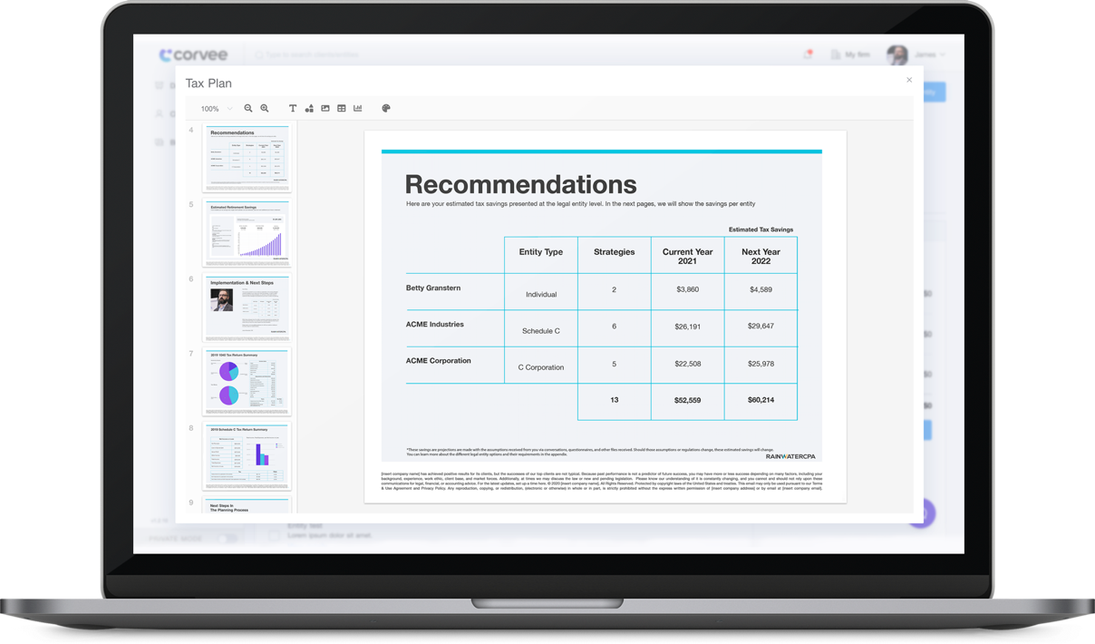 Tax Plans & Tax Savings Strategies - How Much Is Corvee Tax Planning Software